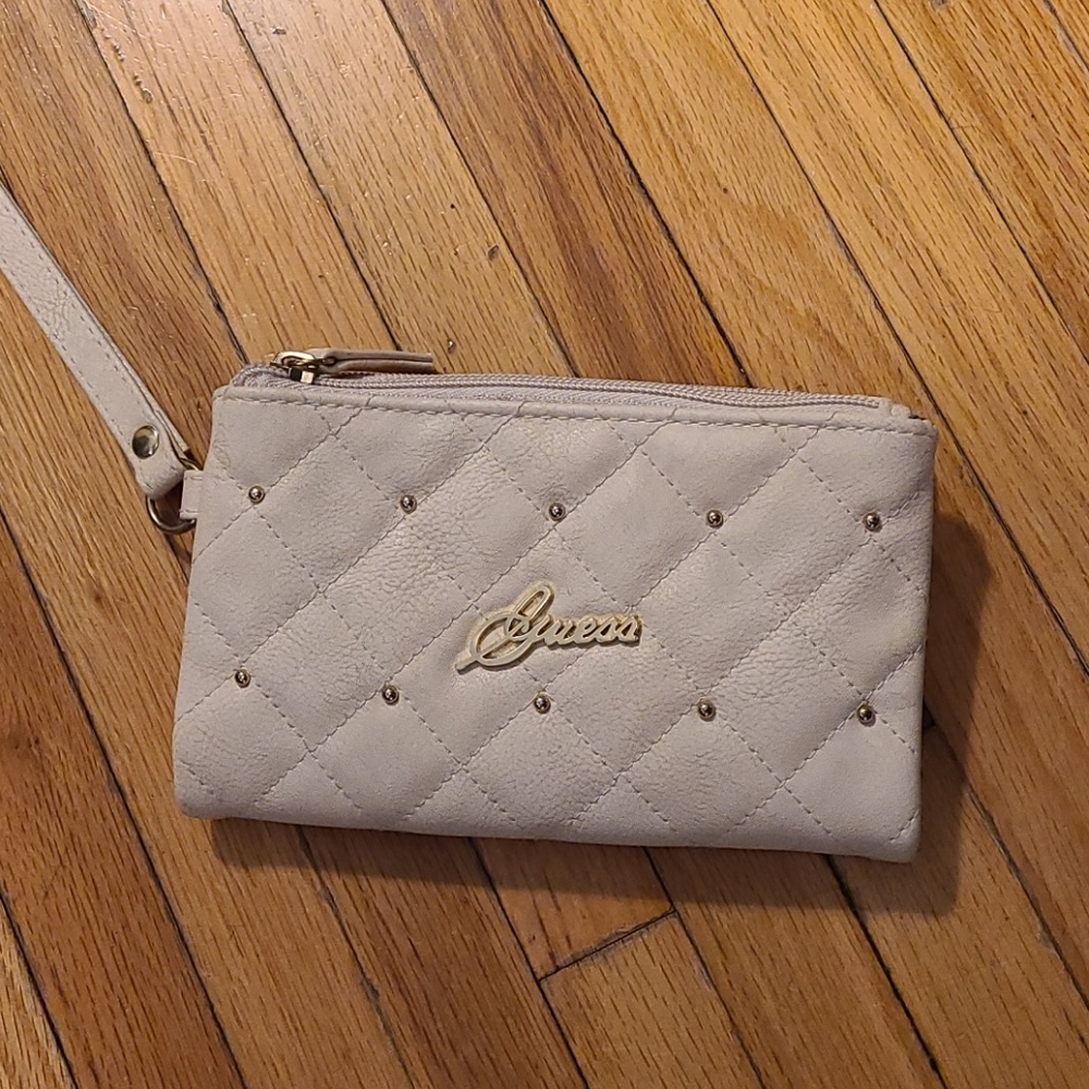 Cream Guess wristlet
